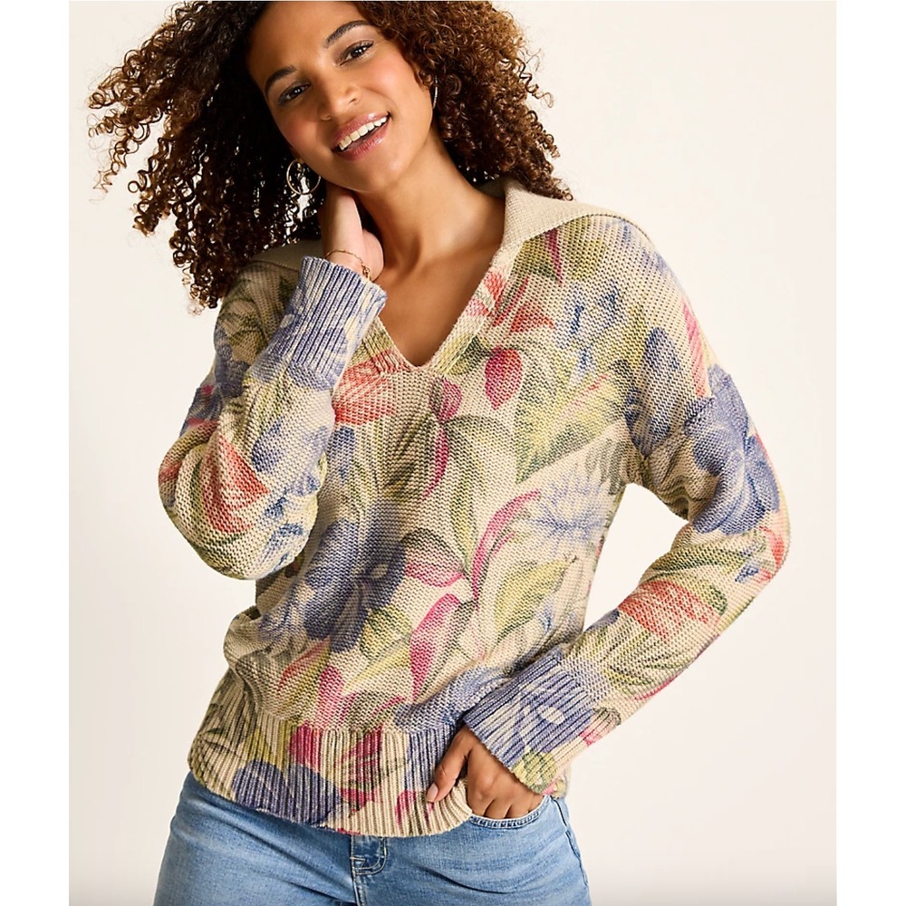 TOMMY BAHAMA La Bontanica Johnny Collar Sweater in Muli Women Medium NWOT $168